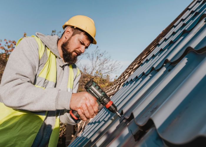 Roofing professional using AI technology for business operations